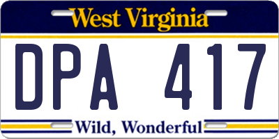 WV license plate DPA417