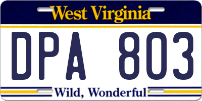 WV license plate DPA803