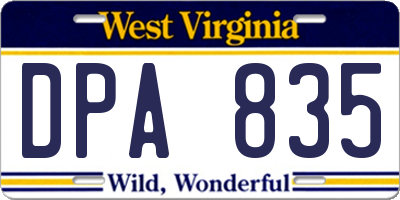 WV license plate DPA835