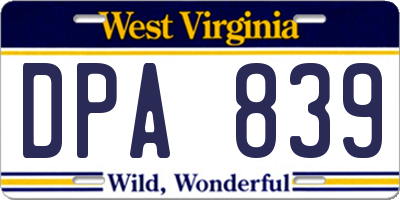 WV license plate DPA839