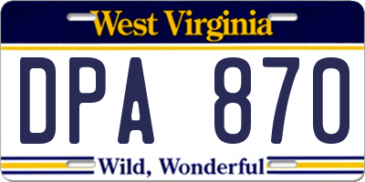 WV license plate DPA870
