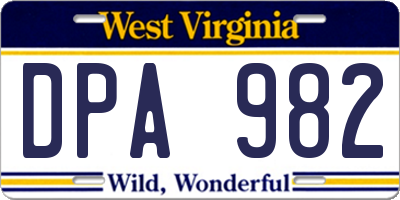 WV license plate DPA982