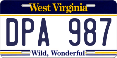WV license plate DPA987