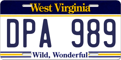 WV license plate DPA989