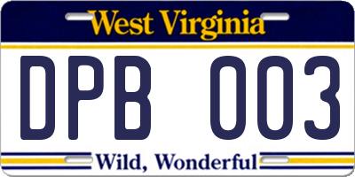WV license plate DPB003