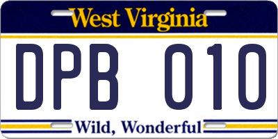 WV license plate DPB010