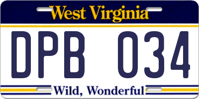WV license plate DPB034