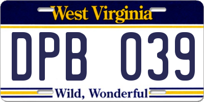WV license plate DPB039