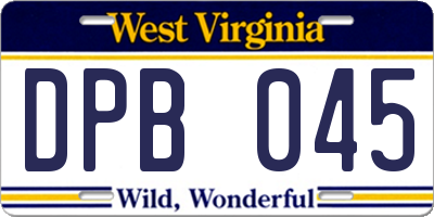 WV license plate DPB045