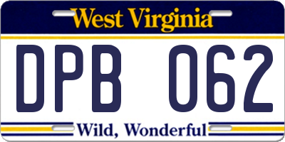 WV license plate DPB062