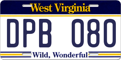 WV license plate DPB080
