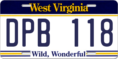 WV license plate DPB118