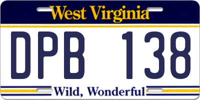 WV license plate DPB138