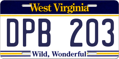 WV license plate DPB203