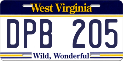 WV license plate DPB205