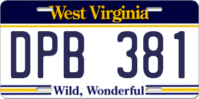 WV license plate DPB381