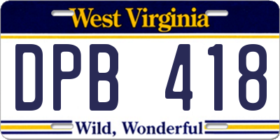 WV license plate DPB418