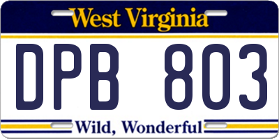 WV license plate DPB803