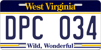 WV license plate DPC034