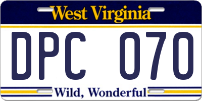 WV license plate DPC070
