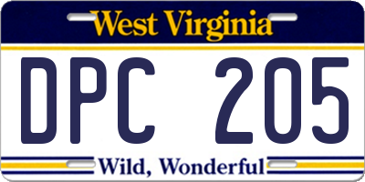 WV license plate DPC205
