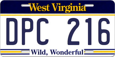 WV license plate DPC216
