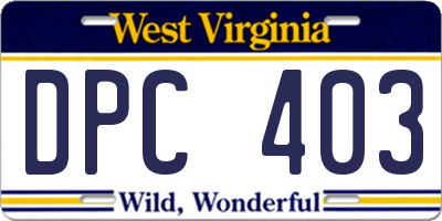 WV license plate DPC403