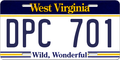 WV license plate DPC701