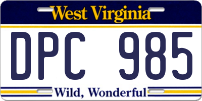 WV license plate DPC985