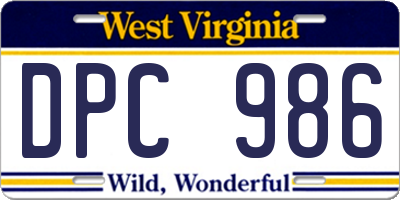 WV license plate DPC986