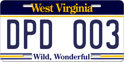 WV license plate DPD003