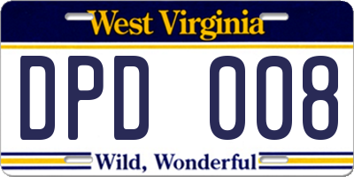 WV license plate DPD008