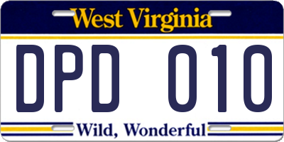WV license plate DPD010
