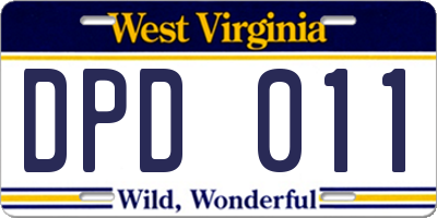 WV license plate DPD011