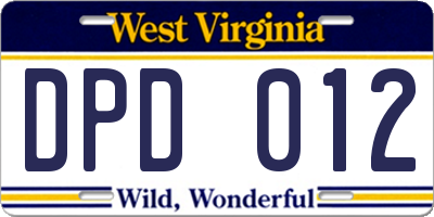WV license plate DPD012
