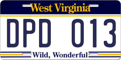 WV license plate DPD013