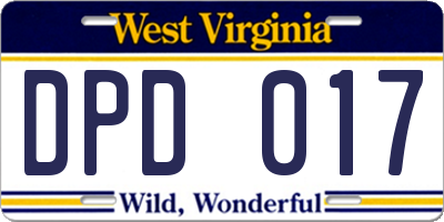 WV license plate DPD017
