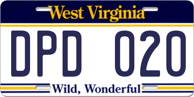 WV license plate DPD020