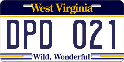 WV license plate DPD021