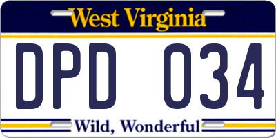 WV license plate DPD034