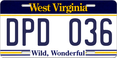 WV license plate DPD036
