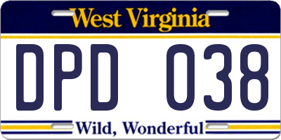WV license plate DPD038