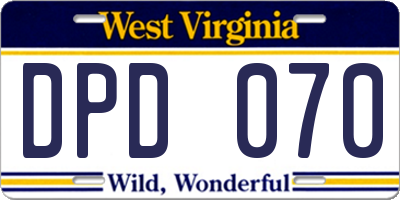 WV license plate DPD070