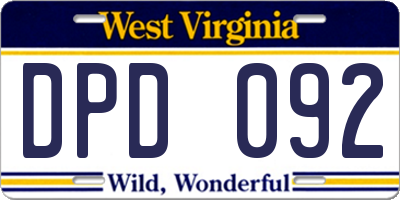 WV license plate DPD092