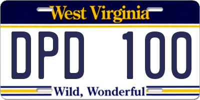 WV license plate DPD100