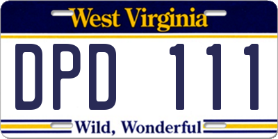 WV license plate DPD111