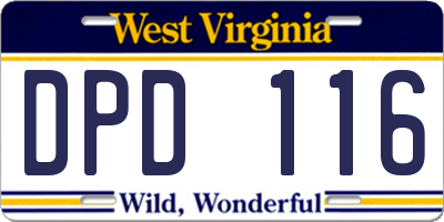 WV license plate DPD116