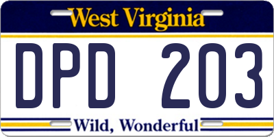WV license plate DPD203