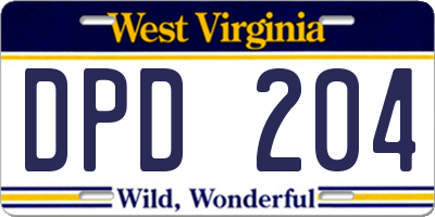 WV license plate DPD204