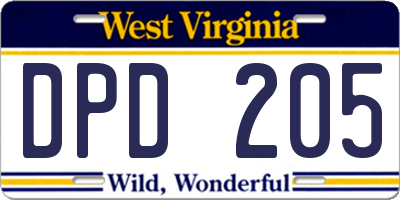 WV license plate DPD205